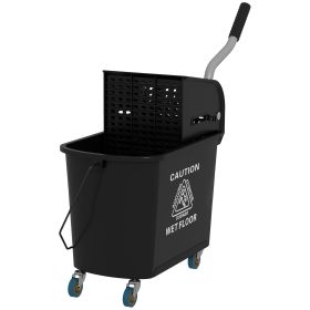 Mop Bucket with Wringer on Wheels 21 Quart Floor Cleaning Black Separate Dirty Clean Water System