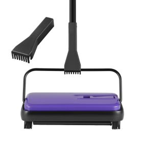 Carpet Sweeper Manual, Floor Sweeper with 300 ml Dustbin Capacity Easy to Empty, 6.7 inch Cleaning Width for Home Office Carpets Pet Hair Dust, Purple
