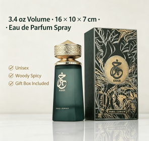 Unisex Eau de Parfum 3.4oz Matte Dark Green Perfume Bottle Embossed Metallic Gold Cap Luxury Jungle Print Gift Box Warm Wood Spicy Long Lasting Fragra