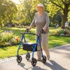 2-in-1 Rollator Walker with Seat (Blue), 8-Inch Large Wheels & Versatile Braking System, Adjustable Height