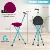 Folding Seat Cane (220lbs): 5-Level Height Adjust, LED Light, Anti-Slip Pads, Aluminum Alloy, Bonus Cushion/3 Foot Pads for Elder-Blue