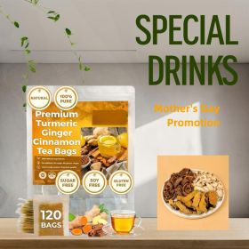 120 Bags Turmeric Ginger Cinnamon Tea Bags, Anti-Inflammatory Herbal Tea, Caffeine Sugar Gluten Free Vegan Wellness Drink (Option: 120bags)