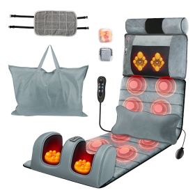 Full Body Electric Massage Mat Heating Vibration Massage Pad Cushion Back Massage Mattress Chair Pad with Neck Foot Massage Head Pillow and Cloth Lumb (Type: Advanced, Color: Grey)